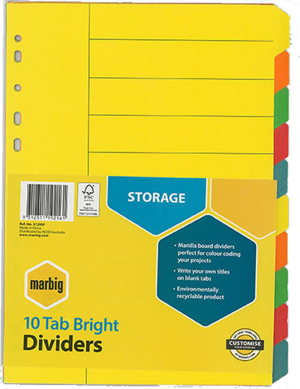 Picture of INDICIES MANILLA A4 10TAB SUBJECT BRIGHT