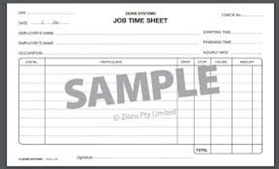 Picture of JOB TIME SHEET ZIONS JTS1 PK100/PK500