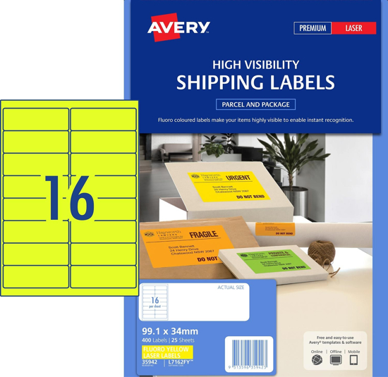 Picture of LABEL AVERY LASER L7162FY FLUORO YELLOW