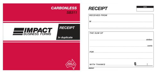 Picture of IMPACT RECEIPT CARBONLESS TRIPLICATE