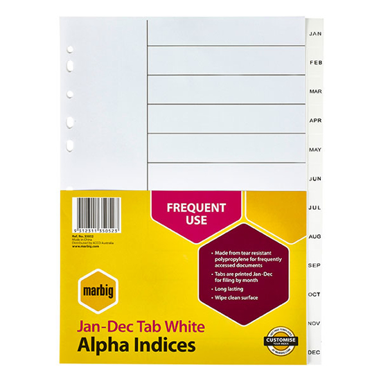 Picture of MARBIG INDICES & DIVIDERS JAN-DEC TAB PP A4 WHITE