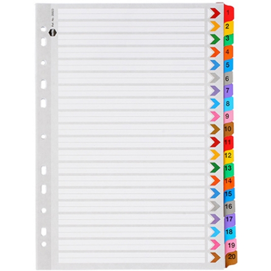 Picture of DIVIDERS MARBIG A4 MANILLA 1-20 TAB COLOURED