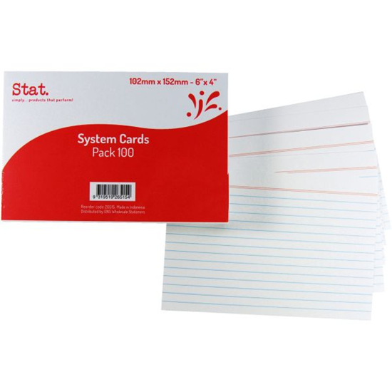 Picture of SYSTEM CARDS STAT 6X4 RULED WHITE PK100
