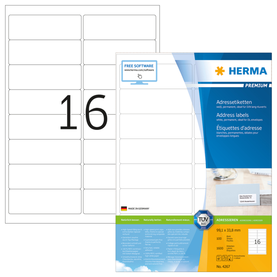 Picture of HERMA LABEL A4 99.1X33.8MM 16UP/B