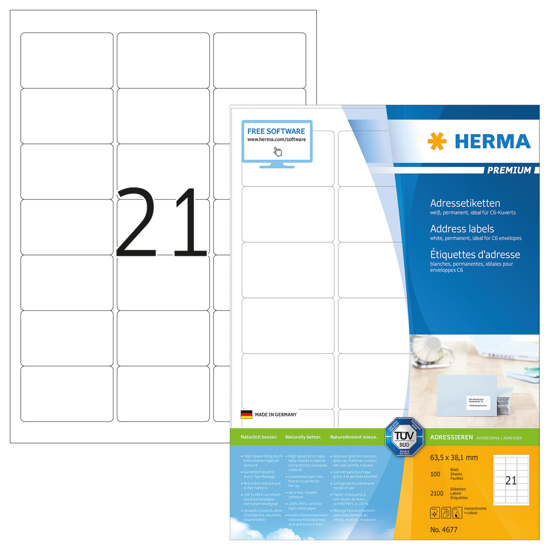 Picture of HERMA LABEL A4 63.5X38.1MM 21UP/B
